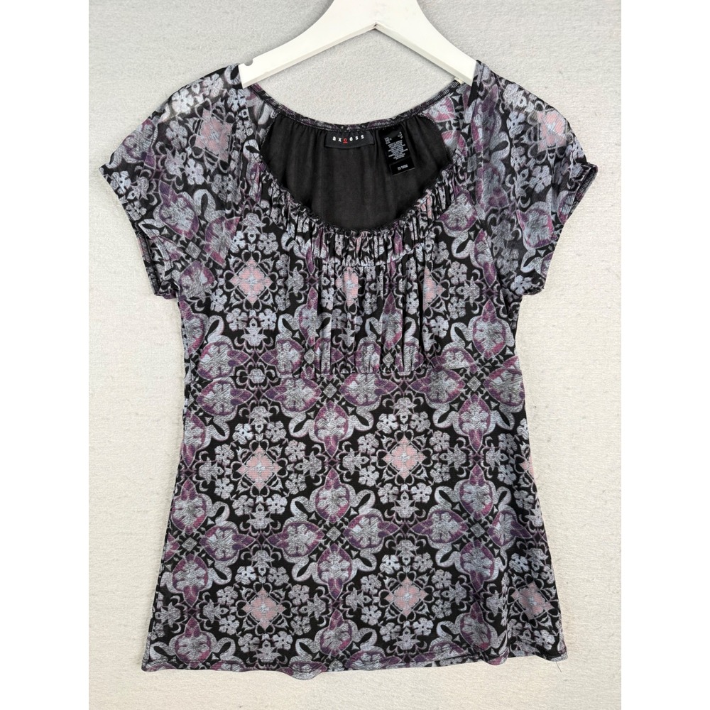 Axcess Y2K Mesh Top Women Size S Black Purple Mesh Whimsigoth Dark Romance - Picture 1 of 9